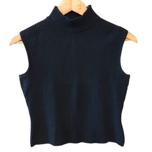 St. John Black Sleeveless Turtleneck Sweater